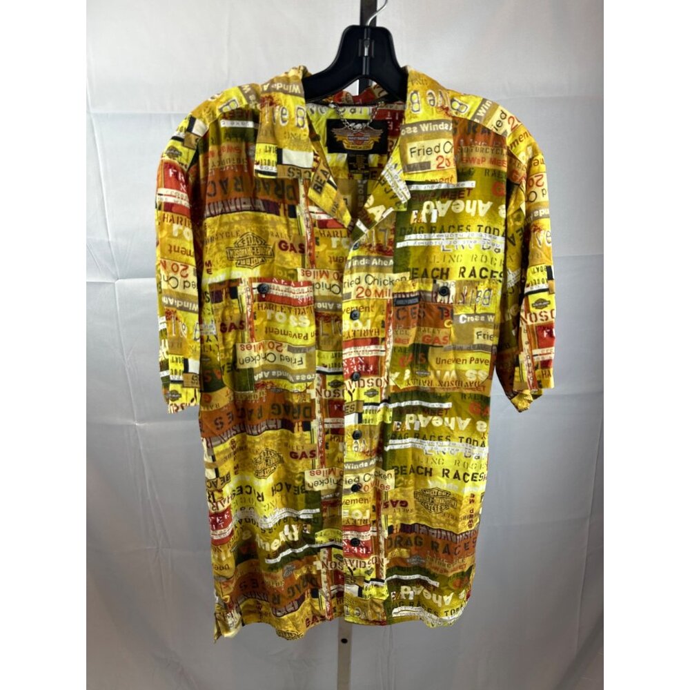 Harley-Davidson Mens  All Over Print Graphic Button-Up Shirt Medium 100% Rayon